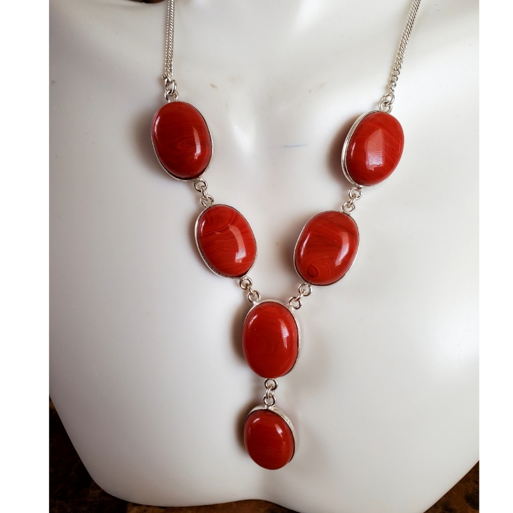 Genuine Solid Red Agate Necklace 17" - image 1